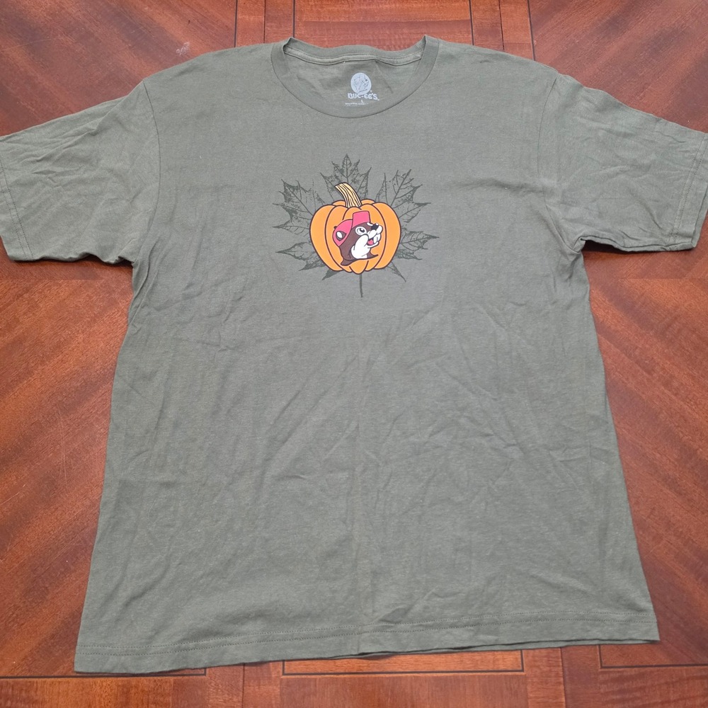 Buc-ee's T-Shirt Unisex L Green Fall Pumpkin Thankful Blessed Graphic Tee Cotton